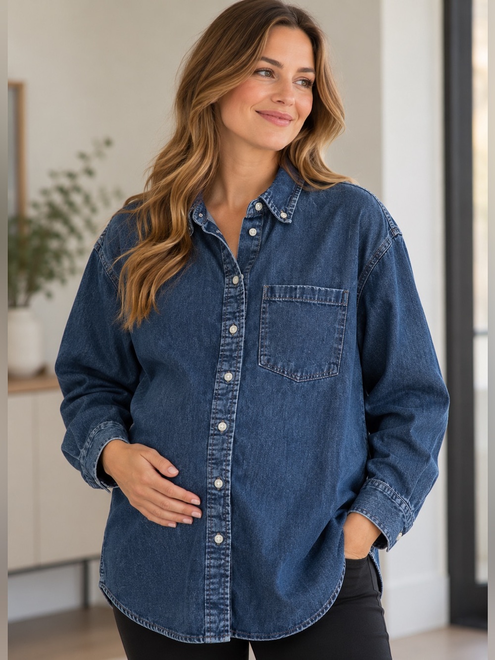 H&M MAMA Maternity Denim Button-Down Shirt – Size S – 100% Cotton